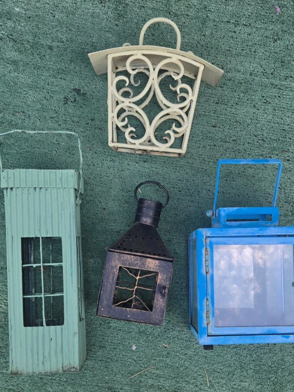Cottagecore/Farmhouse Style Collection of Rustic Metal Lanterns (Four in Set)